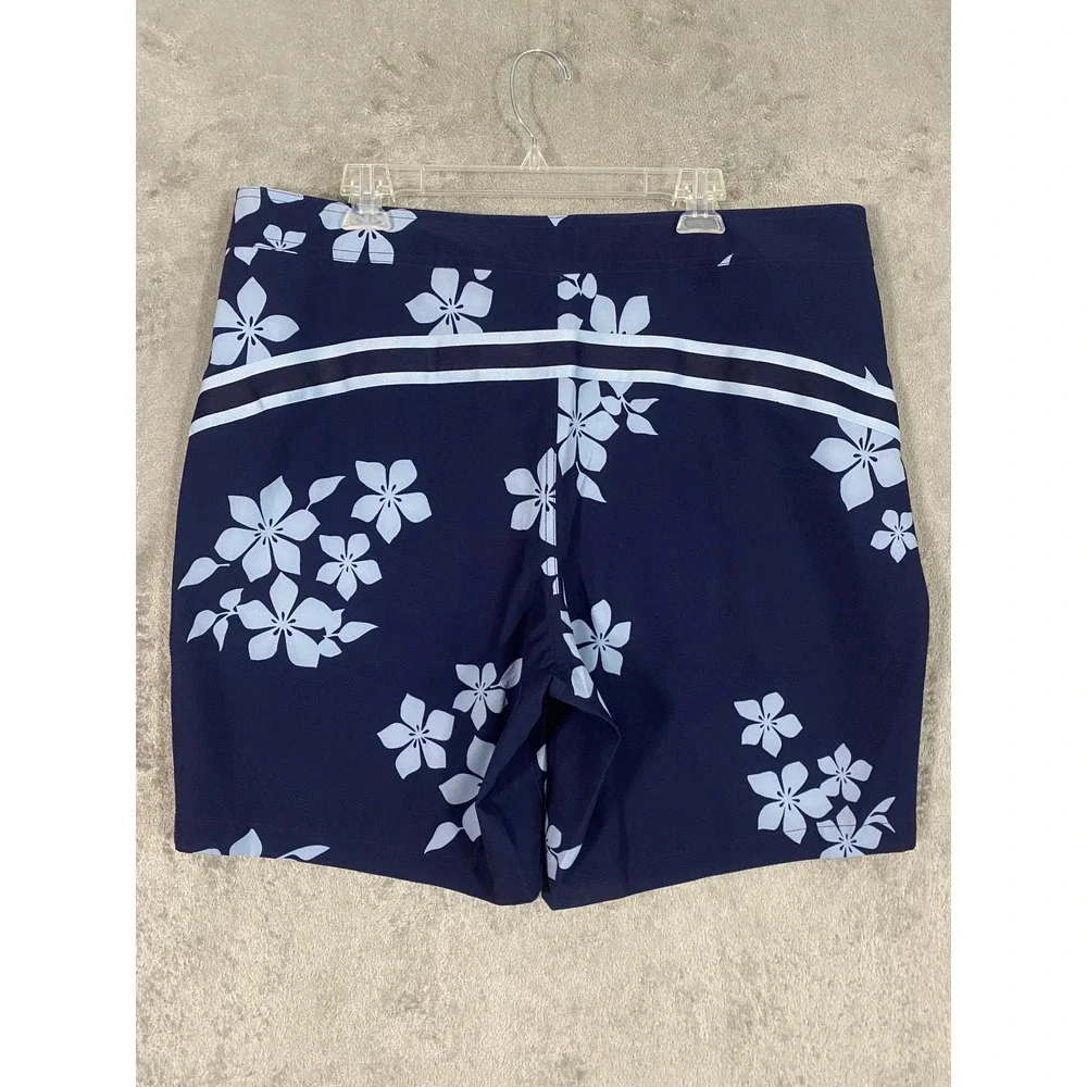 Lands' End Board Shorts Mens 40 Navy Blue Floral‎ Tropical Swim Trunks Stretch